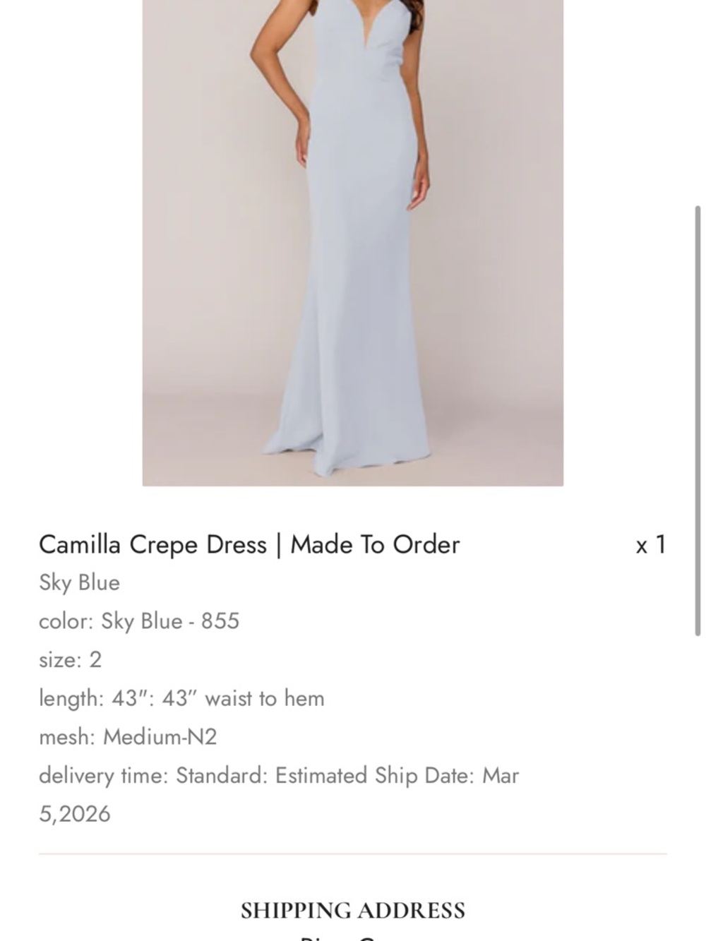 Camilla Light Blue V-Neck Crepe Gown